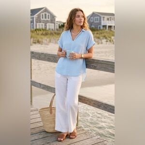 BeachLunchLounge Blue Coastal Striped V-Neck High-Low Blouse
